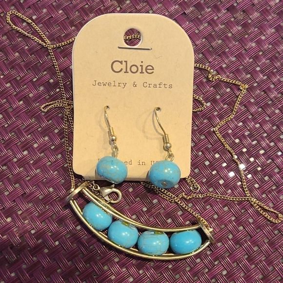 Natural stone curved bar chain necklace & earrings - Picture 3 of 3